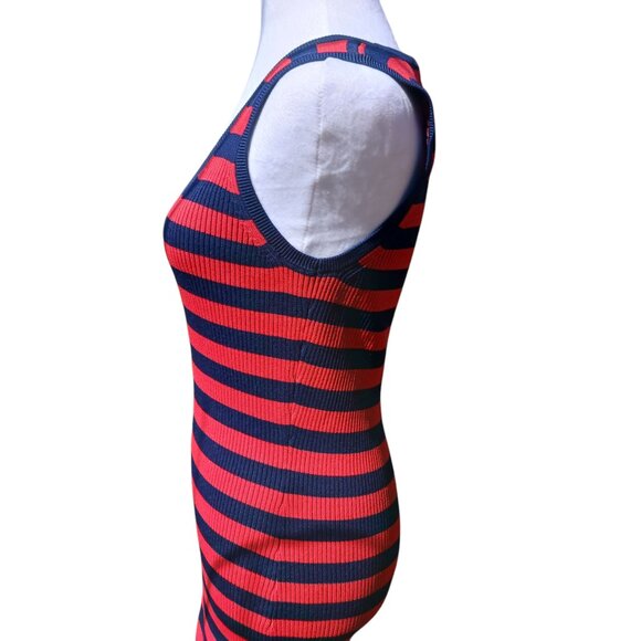 Michael Kors, NWT, Navy and Red Striped, Ribbed Knit, Tank Dress, Large , Midi - Picture 9 of 16